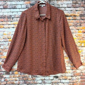 Dr2 Daniel Rainn Button Front Blouse Red/Purple Long Sleeve Size M